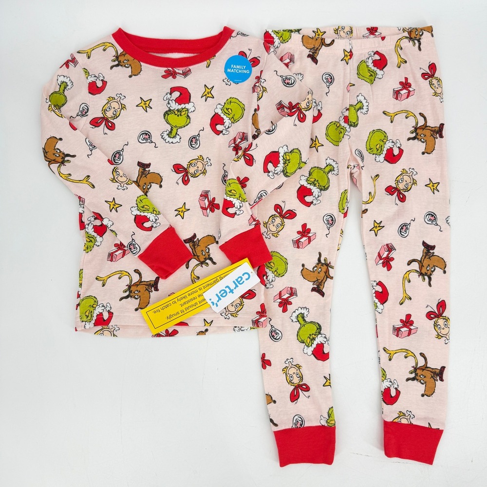 NWT Carter's Pink Christmas Grinch Cindy Lou Toddler Pajama Set 4T